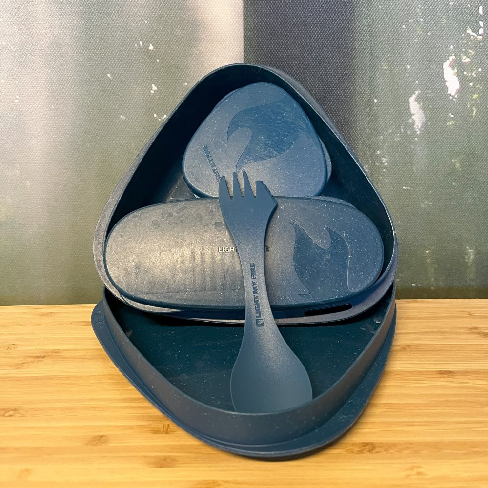 Spork og spisesæt i blå plastik