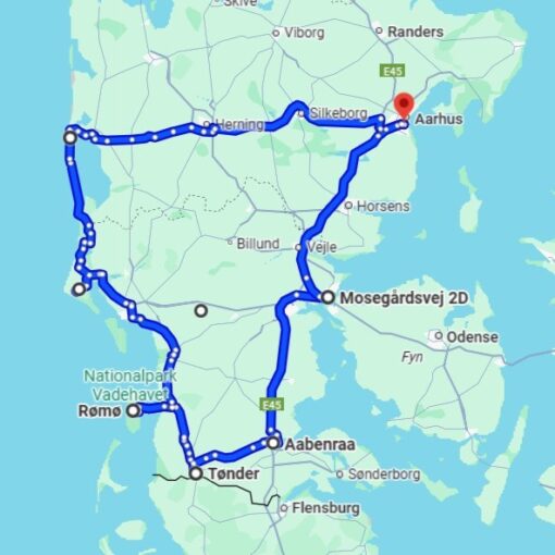 Kort over rute i Sønderjylland